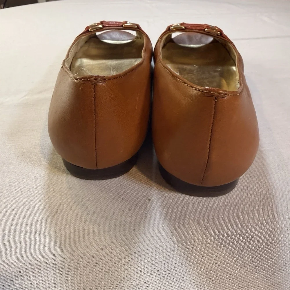 Michael Kors Open-Toe Ballerina Flat 8M Leather Quiet Luxury Preppy Office Brown